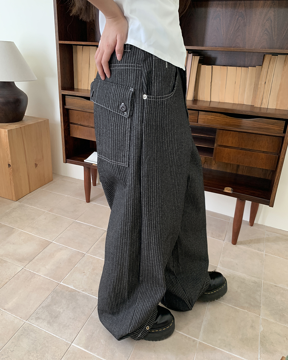 ストライプビッグポケットデニムワイドパンツ | ファッション通販