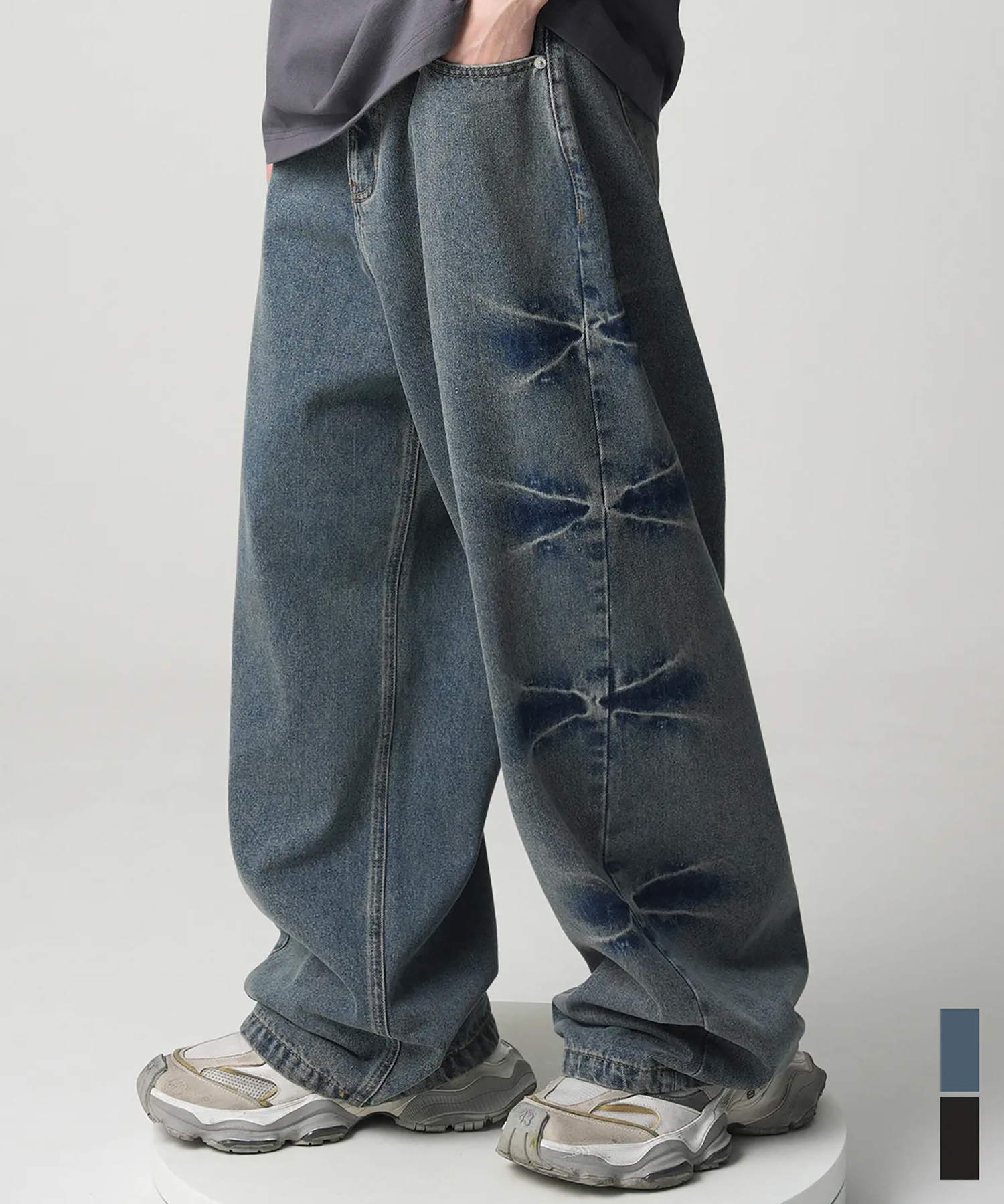 Pinch Wide Denim Pants - 2COL