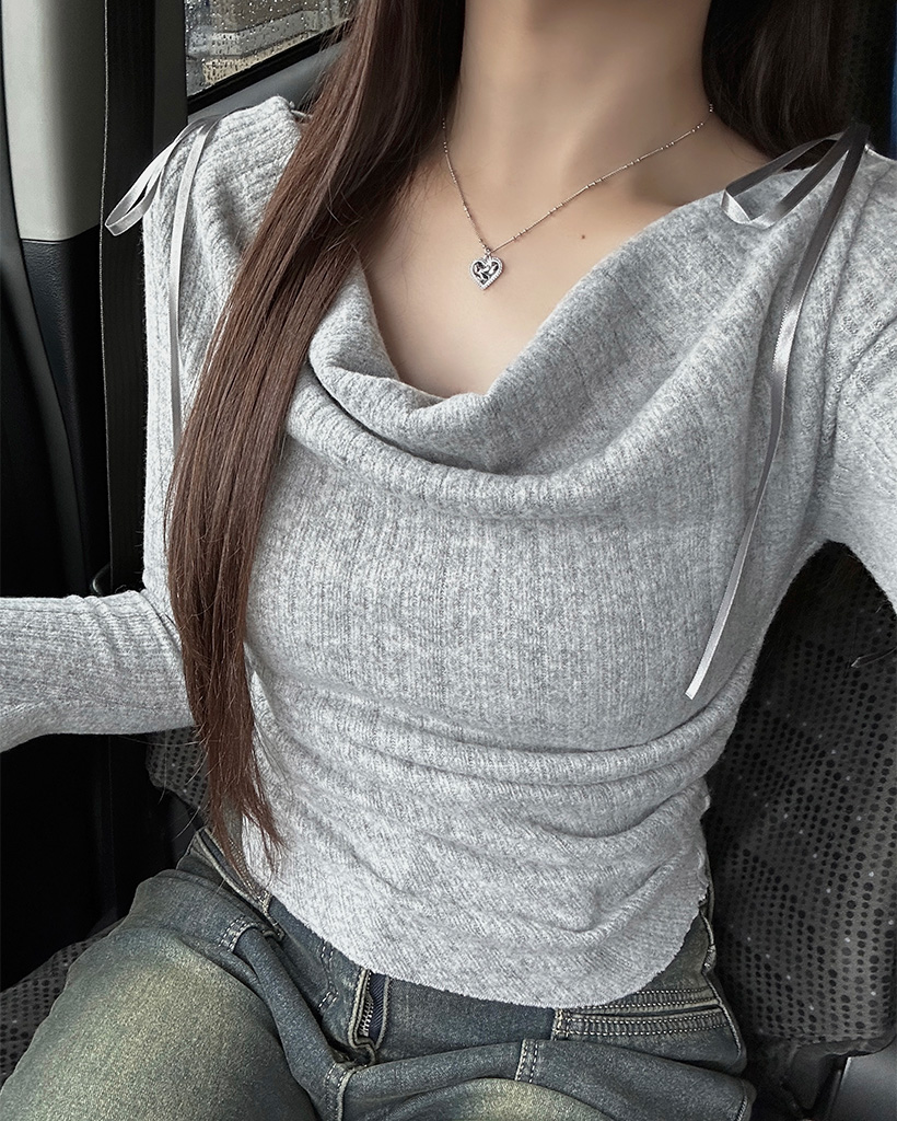 リボンオフショルダーレイヤードニット