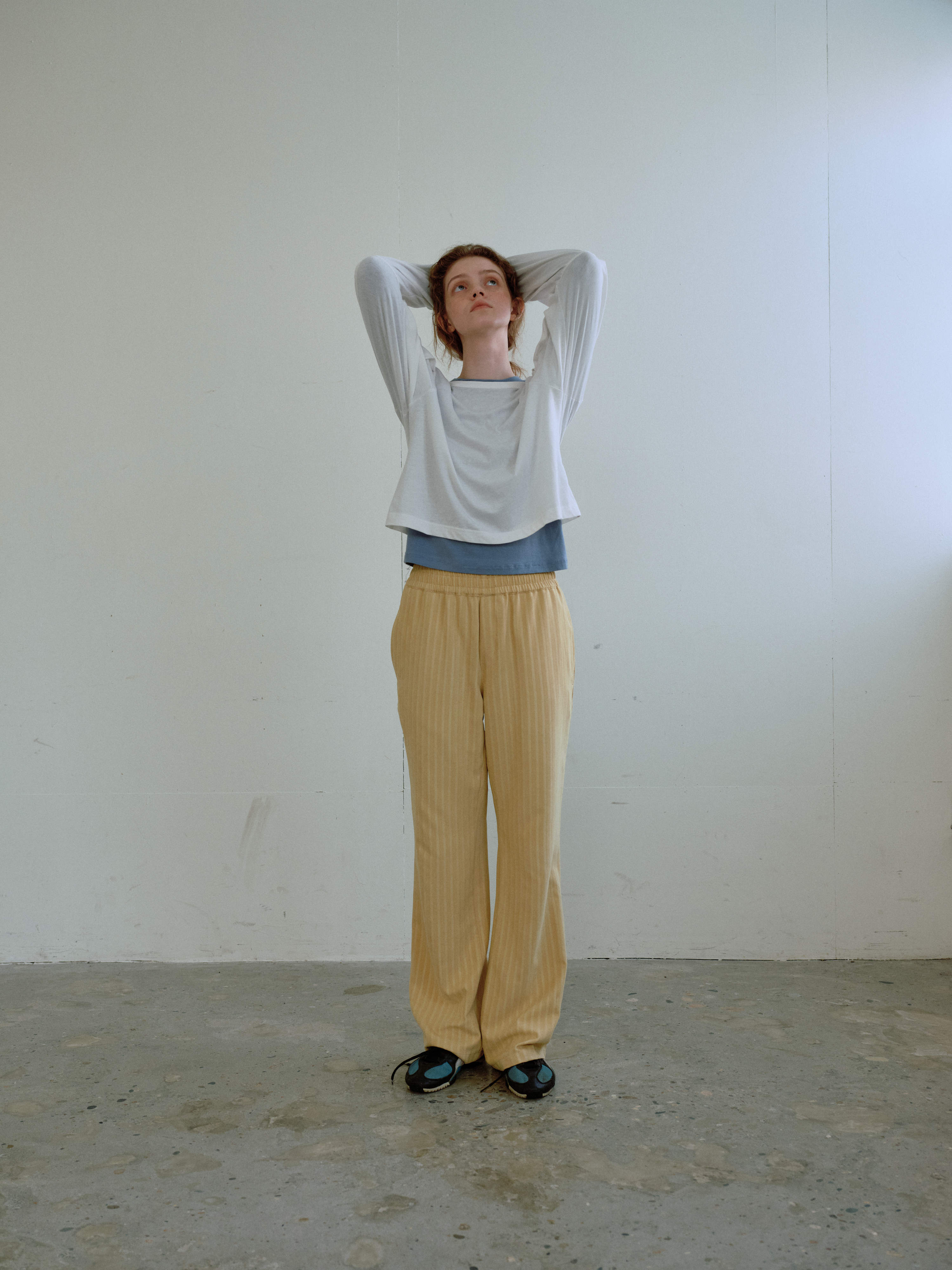 「3月中旬予約配送」Matte Stripe Banding Bootcut Pants (Yellow)