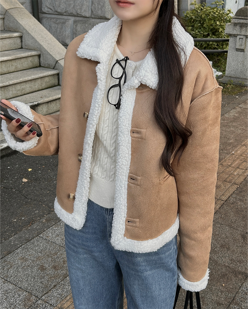 クロップドボタンムートンジャケット | ファッション通販サイト NUGU