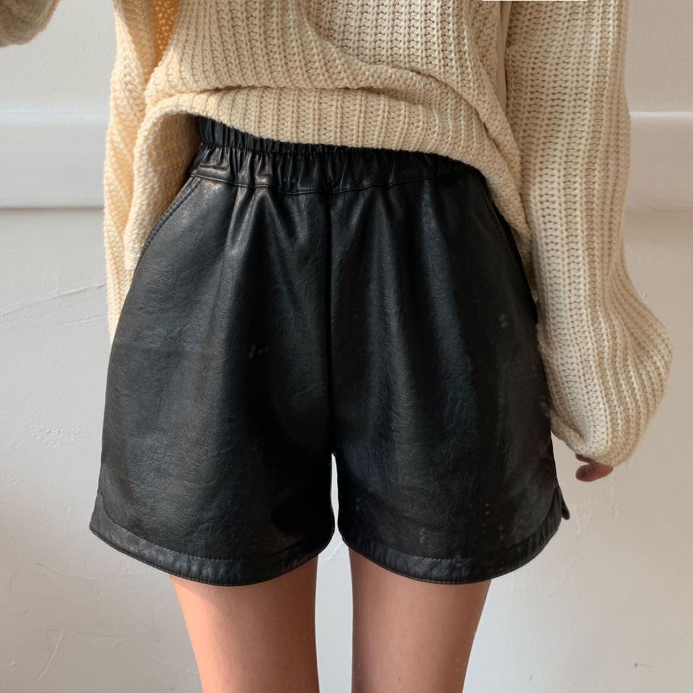 レザーゴムレザーショートパンツ/ハーフパンツ(S-2XL