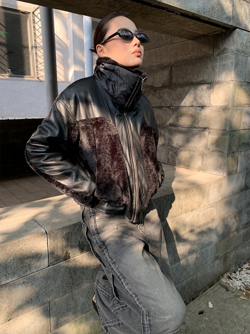 ブラックファーハイネックレザージャケット | ファッション通販サイト NUGU