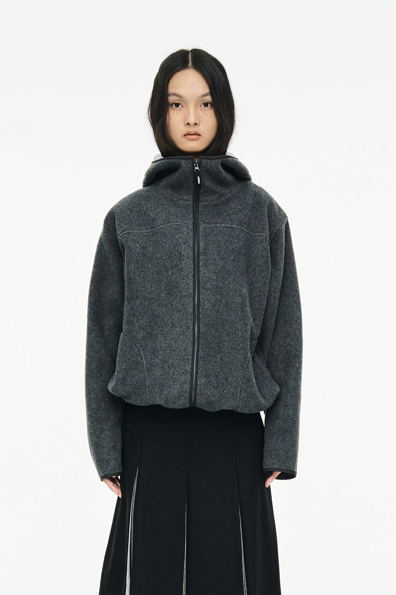FLEECE HOODED ZIP UP / CHARCOAL