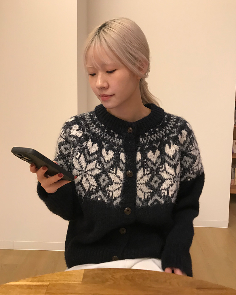 カラーネックノルディックニットカーディガン