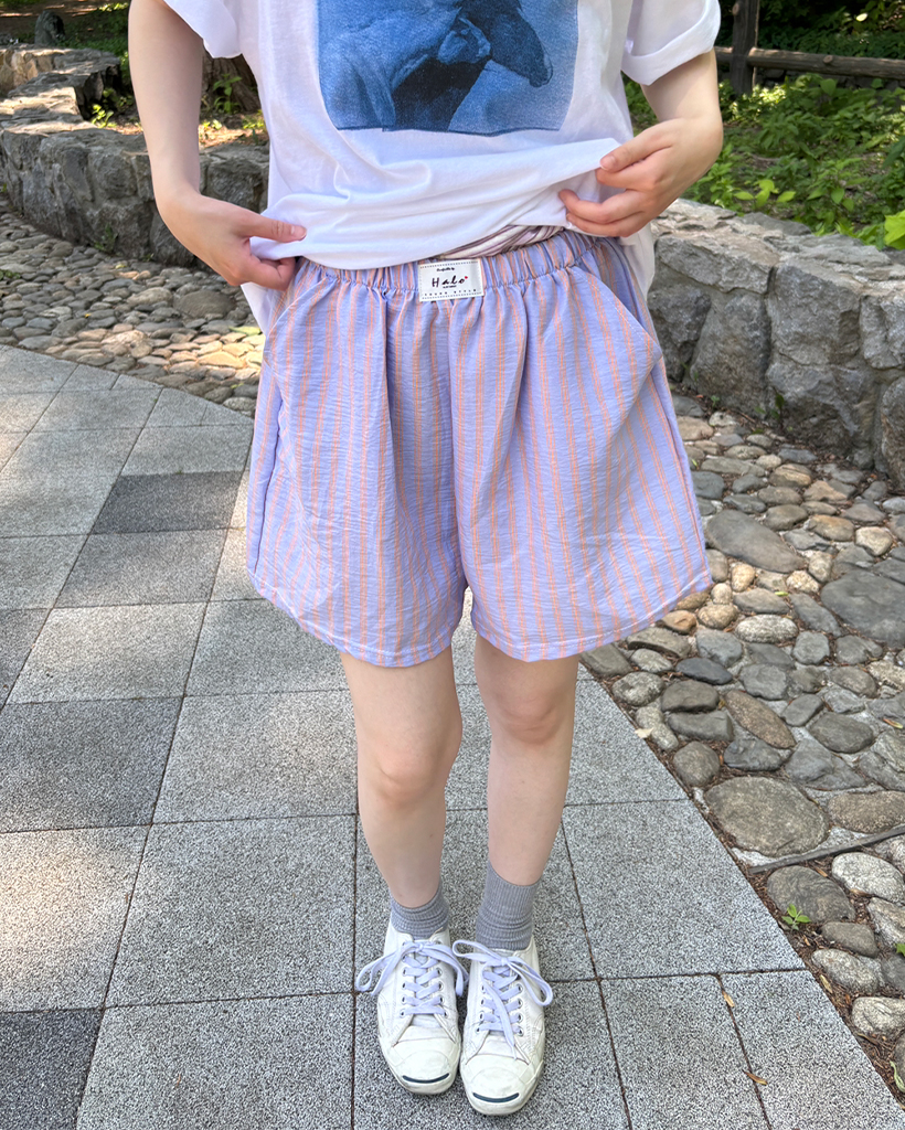 ウエストゴムストライプショートパンツ