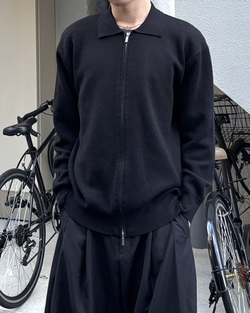 ポロカラー ニットジップアップカーディガン