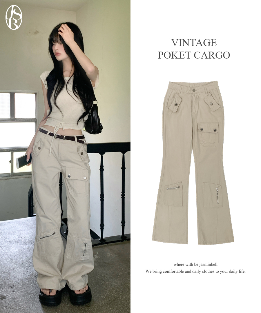 ヴィンテージポケットスリットカーゴセミブーツカットパンツ