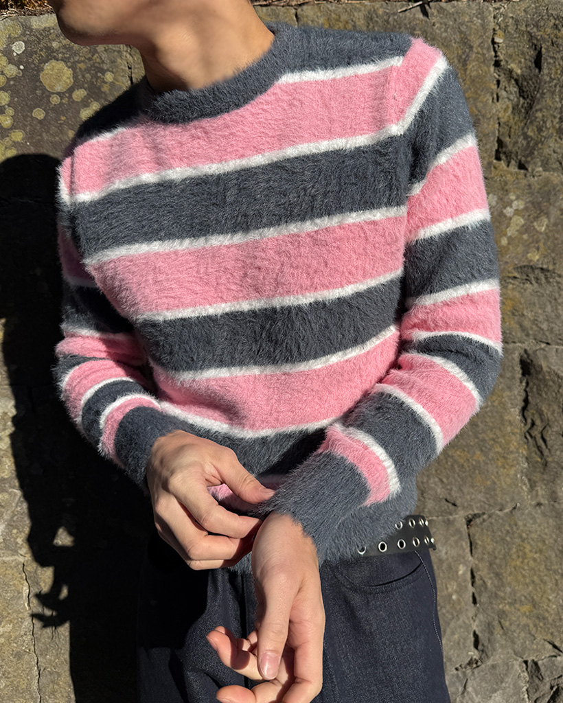 ボーダーヘアリーニット