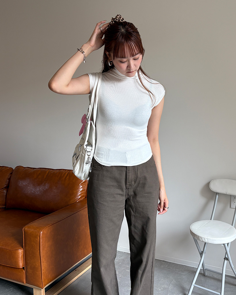 1週間限定【nugu】モヘアリボンパフニット ホワイトシースルードット2点セット BAB ニット セーター 透かし編みモヘア2WAYプルオーバー