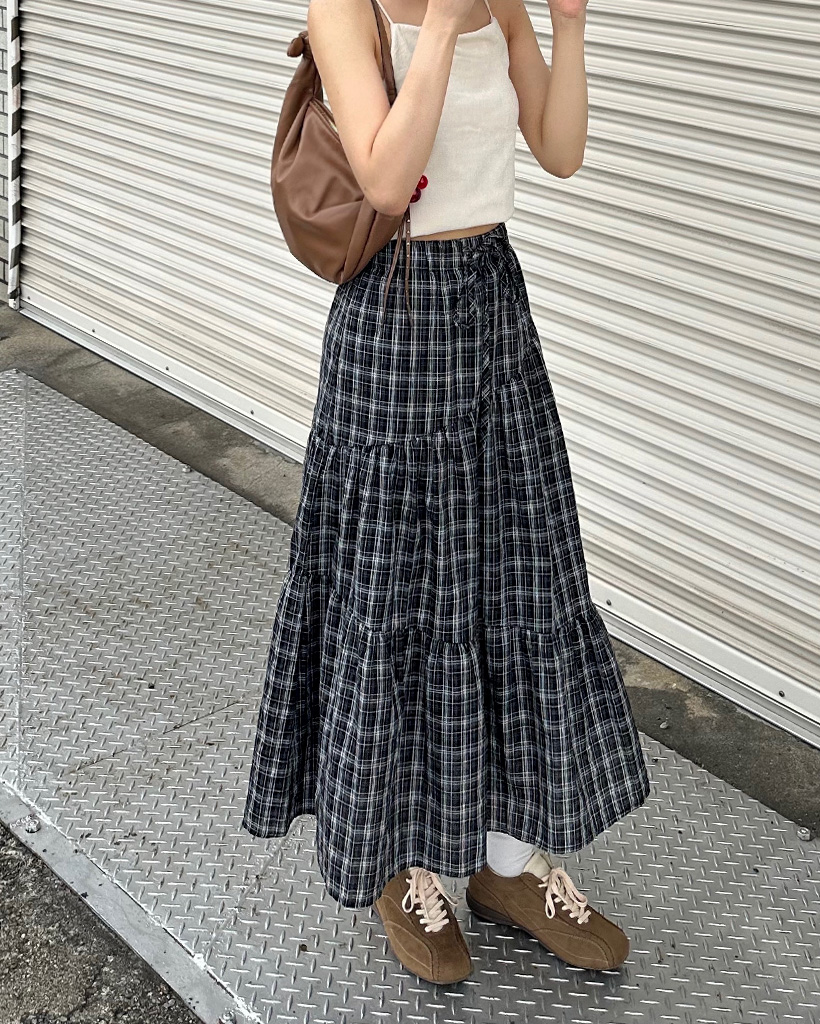 チェックフリルロングスカート | ファッション通販サイト NUGU