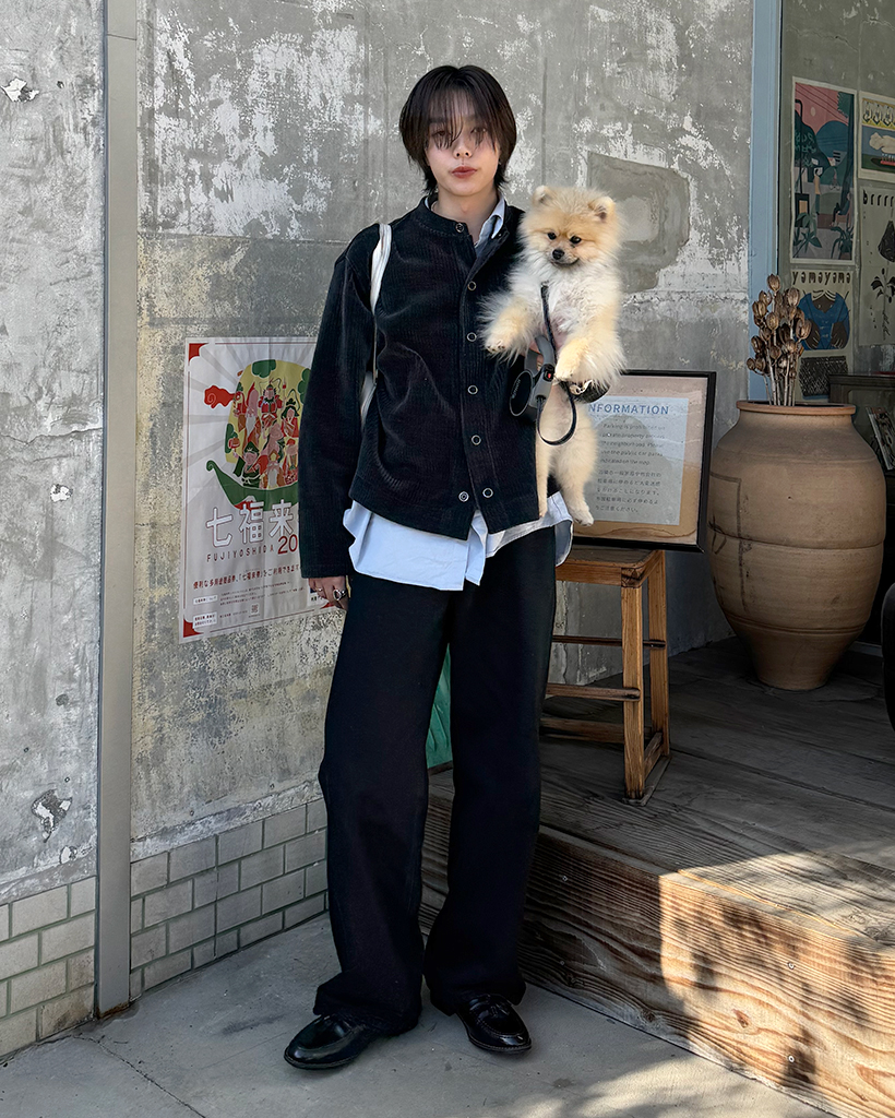 (ユニセックス)ワイドブラックデニムパンツ