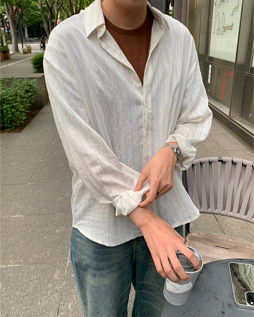 リネンストライプシャツ
