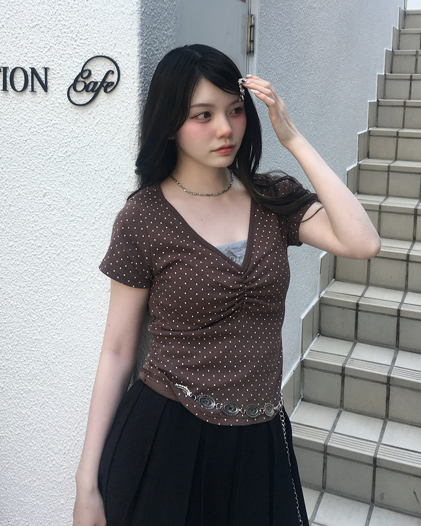 スモールドットパターンショートスリーブTシャツ | ファッション