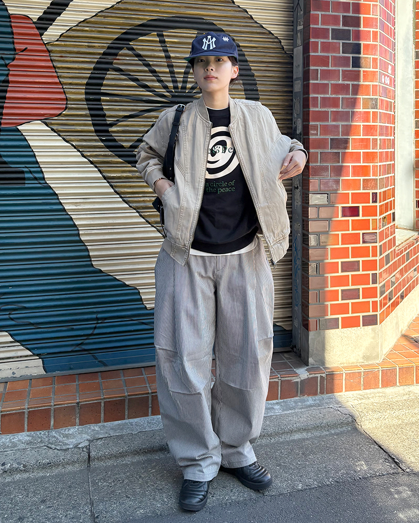 (ユニセックス)ストライプワイドデニムパンツ