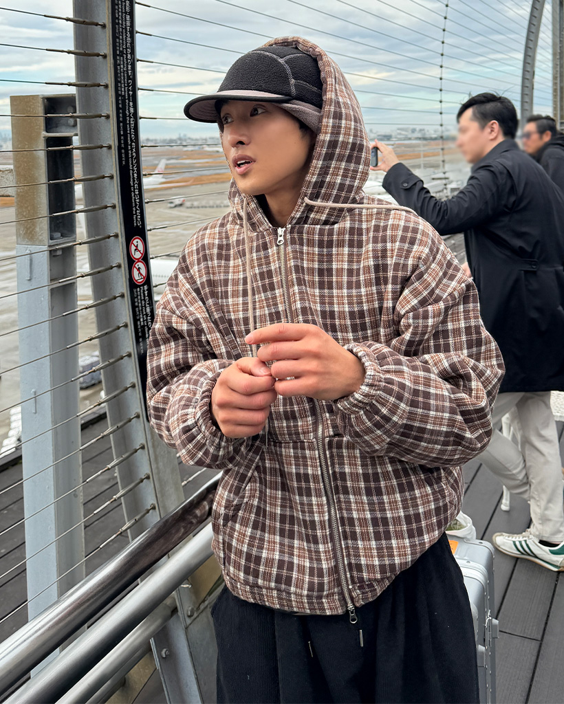 ボア裏地チェックフードジャケット