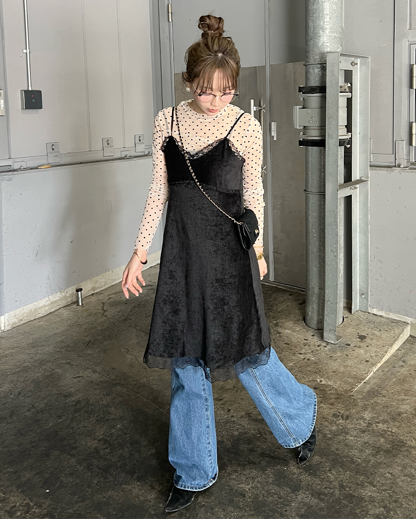 レースレイヤードビスチェワンピース