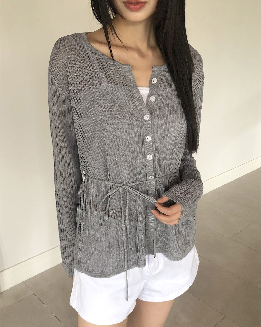 シースルーニット長袖カーディガン