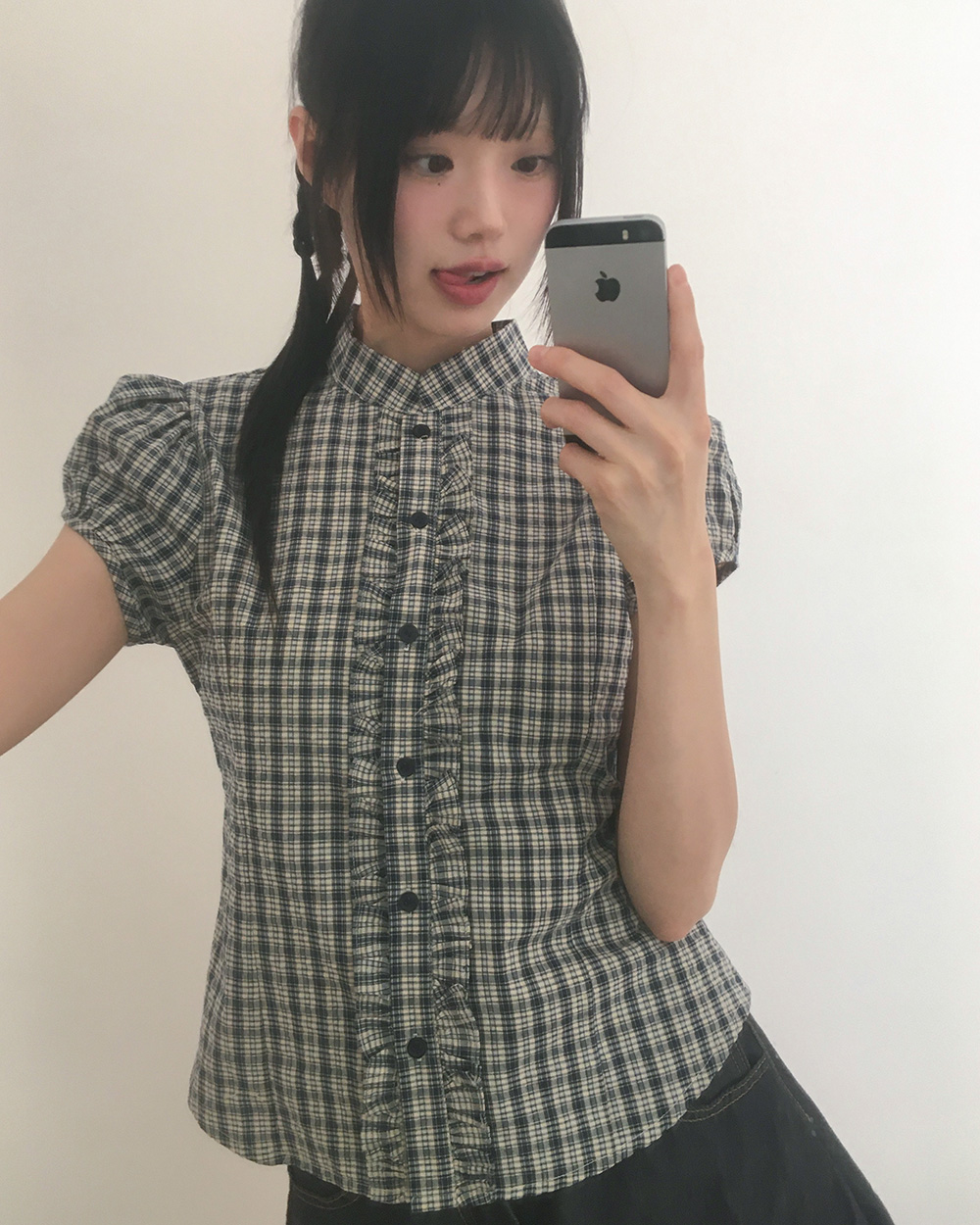 チェックフリルパフ半袖ブラウス | ファッション通販サイト NUGU