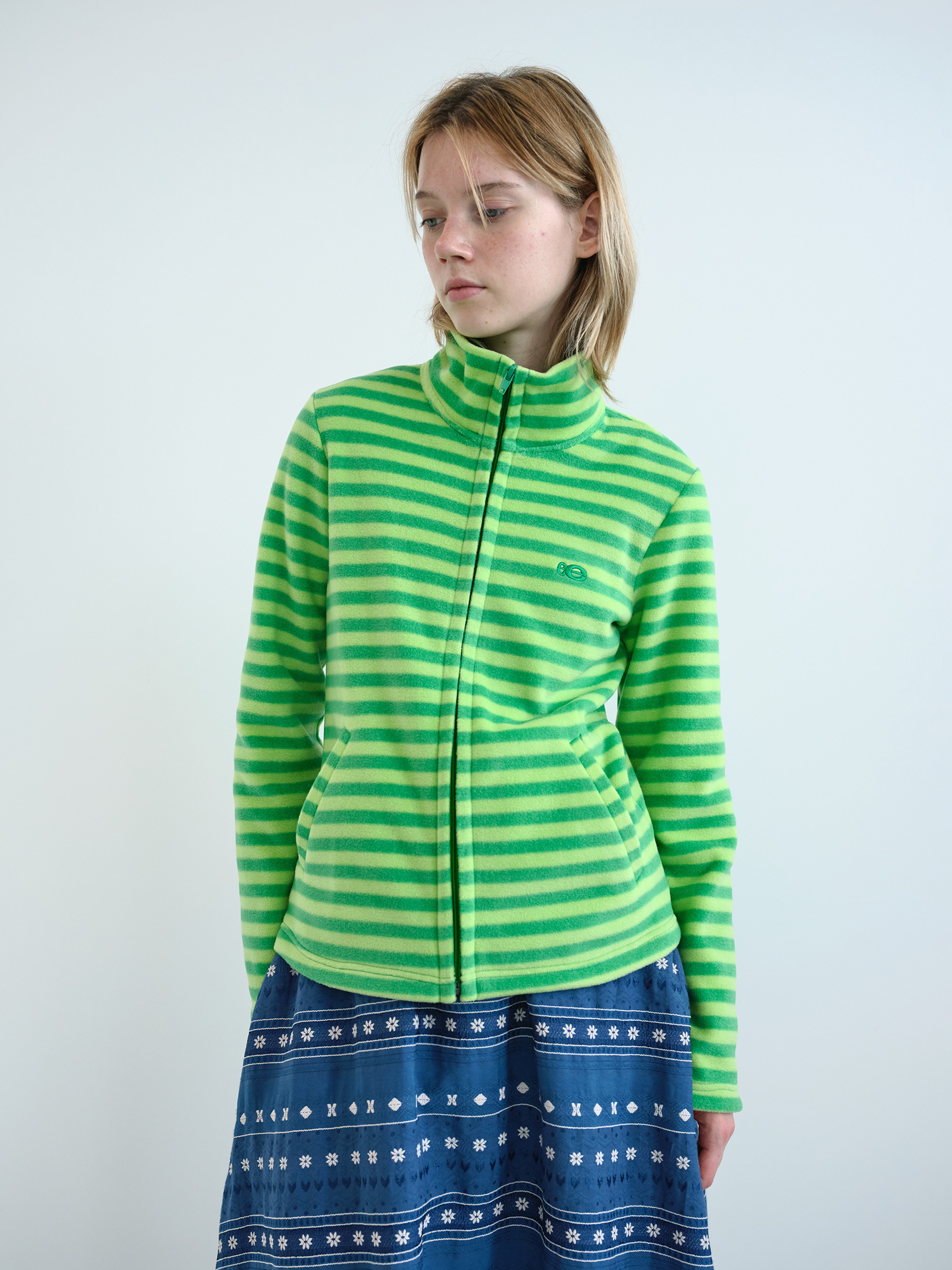 【購入特典】Striped Fleece Zip-up (Green)