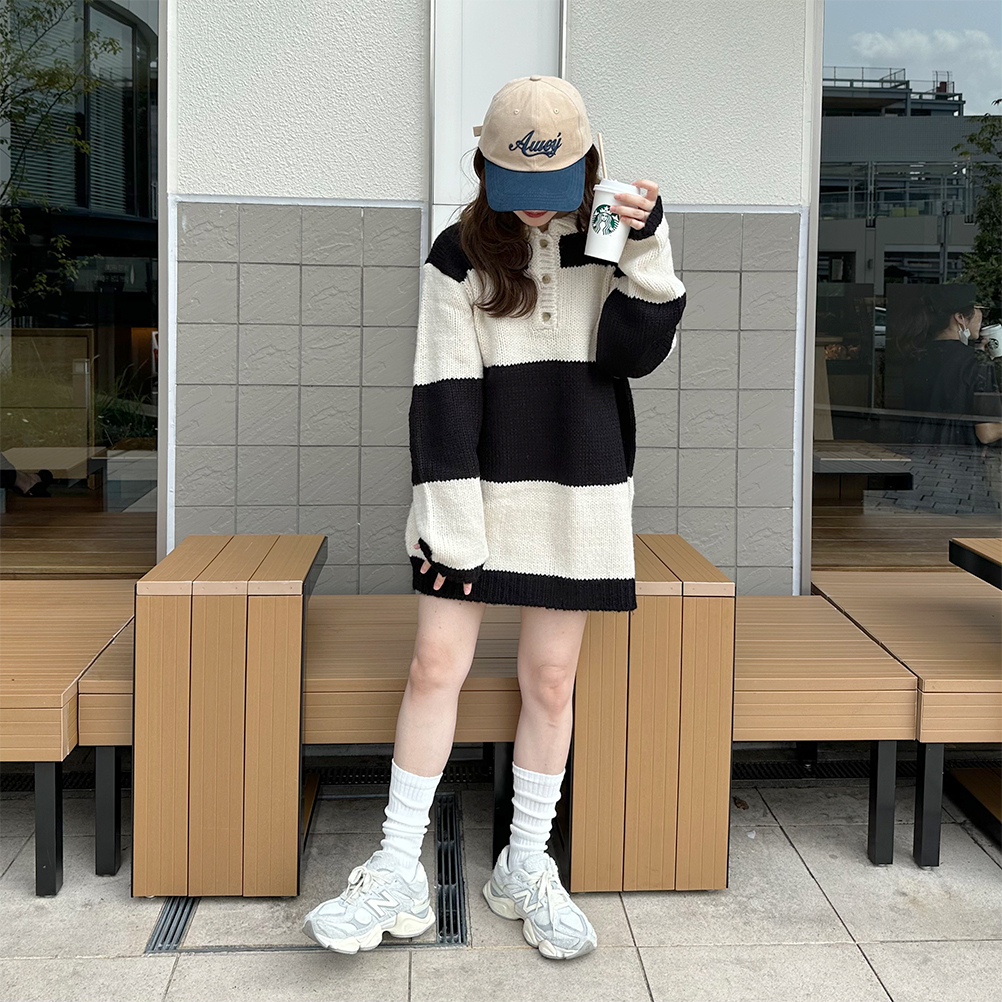 希少✨A.PRESSE 23AW ボーダーニットポロ 2 ベージュブラウン ボーダーニット ベージュ | ONLY ONLINE STORE