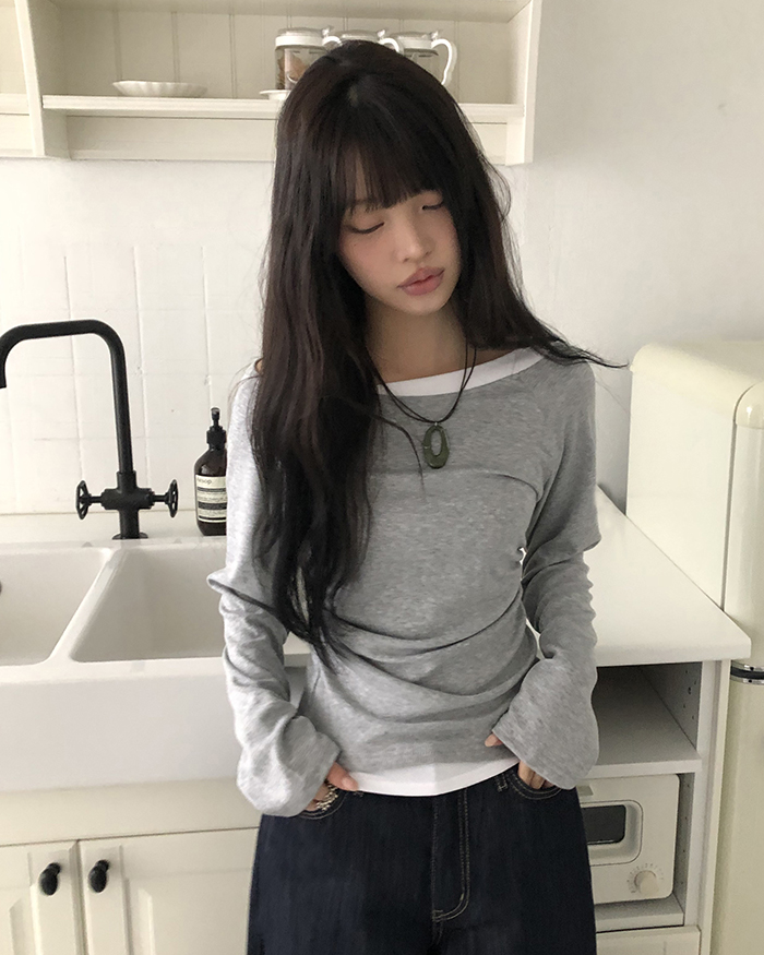 バイカラーシャーリングワンショルダーTシャツ