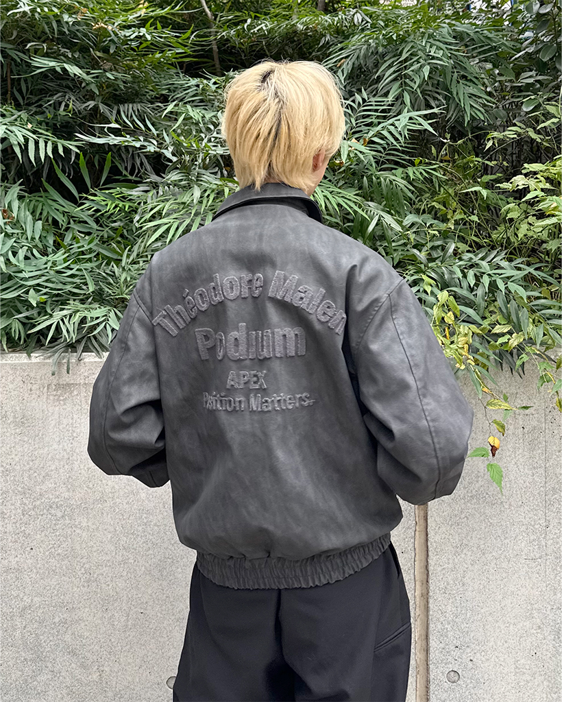 (ユニセックス)レタリング2WAYレザージャケット