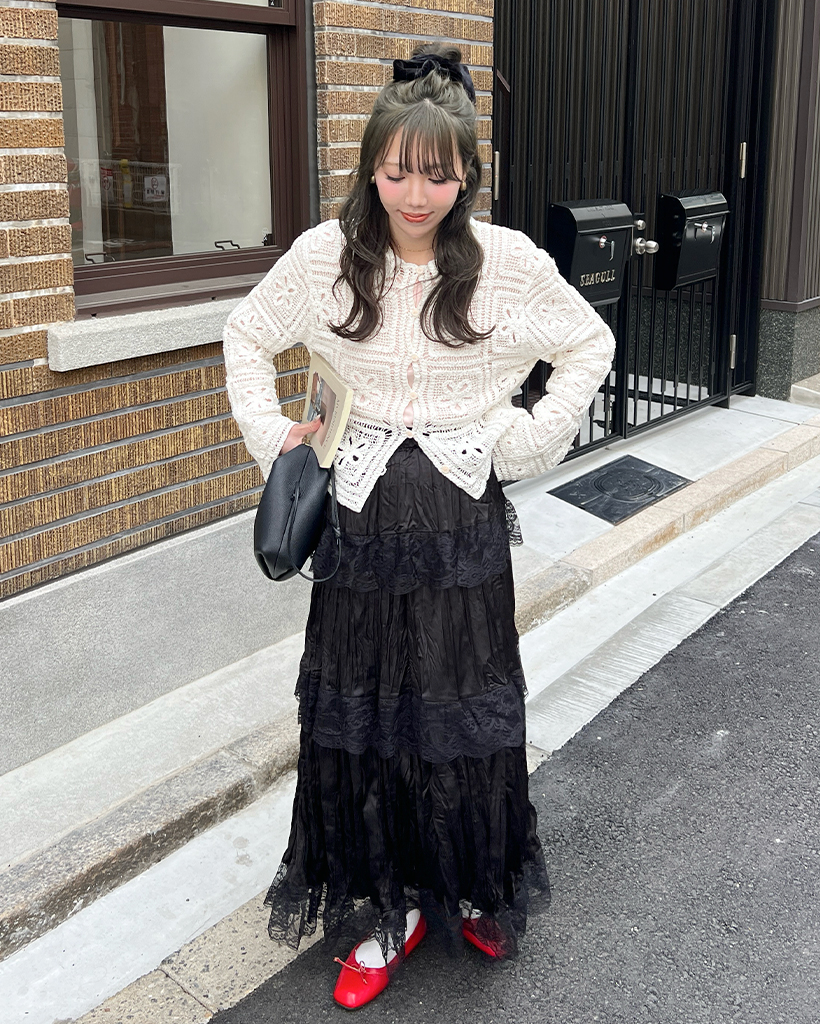 シャティンギャザーレースカンカンロングスカート