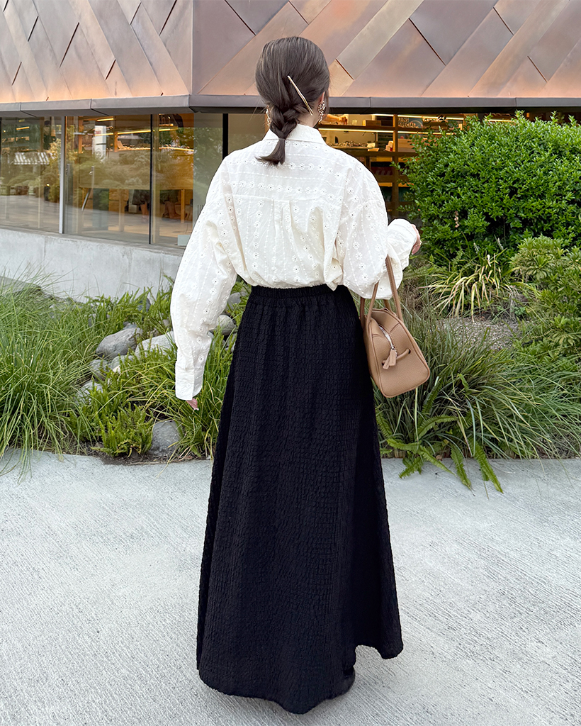 エンボスロングフレアスカート | ファッション通販サイト NUGU