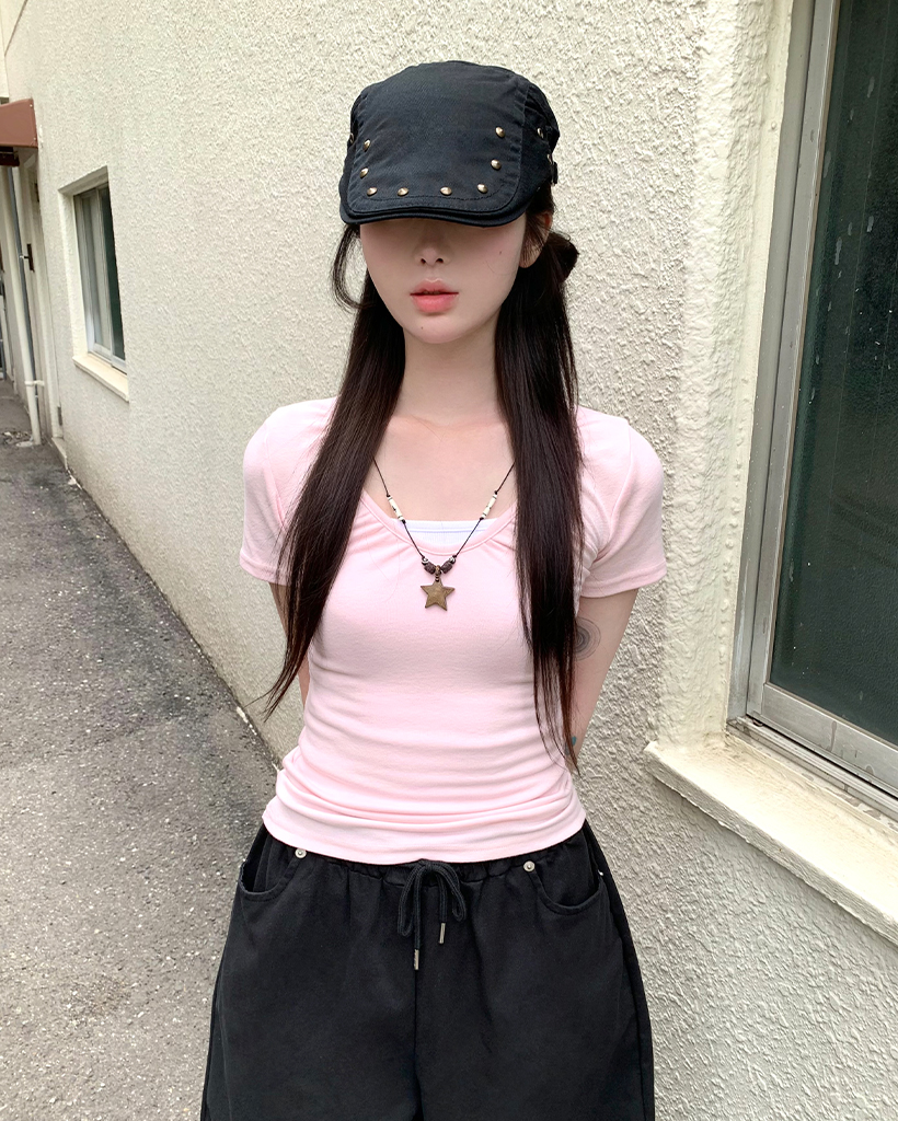 Vネックシャーリング半袖Tシャツ