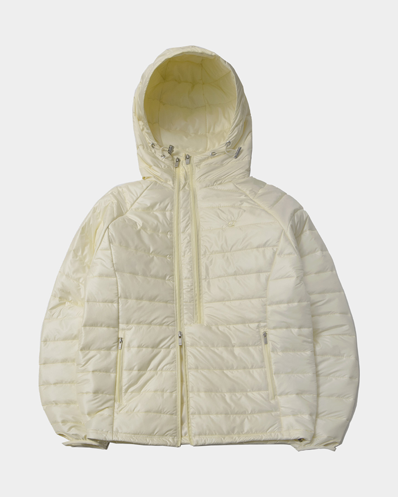 Sheer Light Hood Side Line Zipper Point Lightweight Padded Jacket [Yellow]
