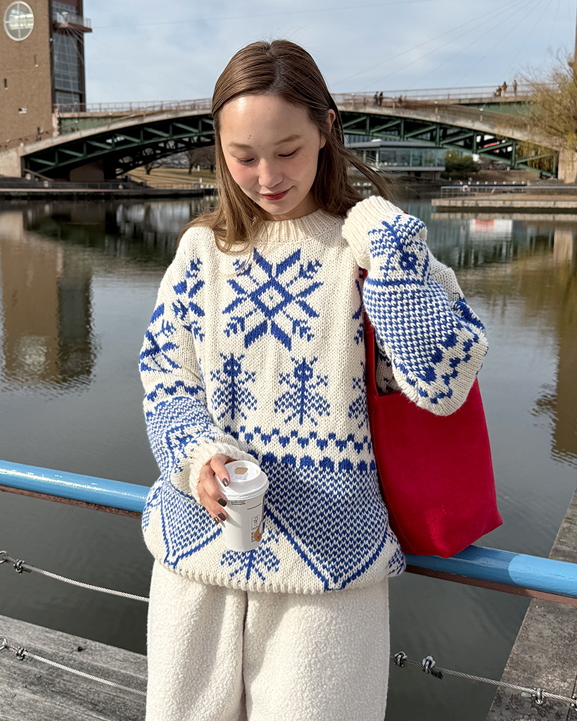 雪柄ノルディックニット