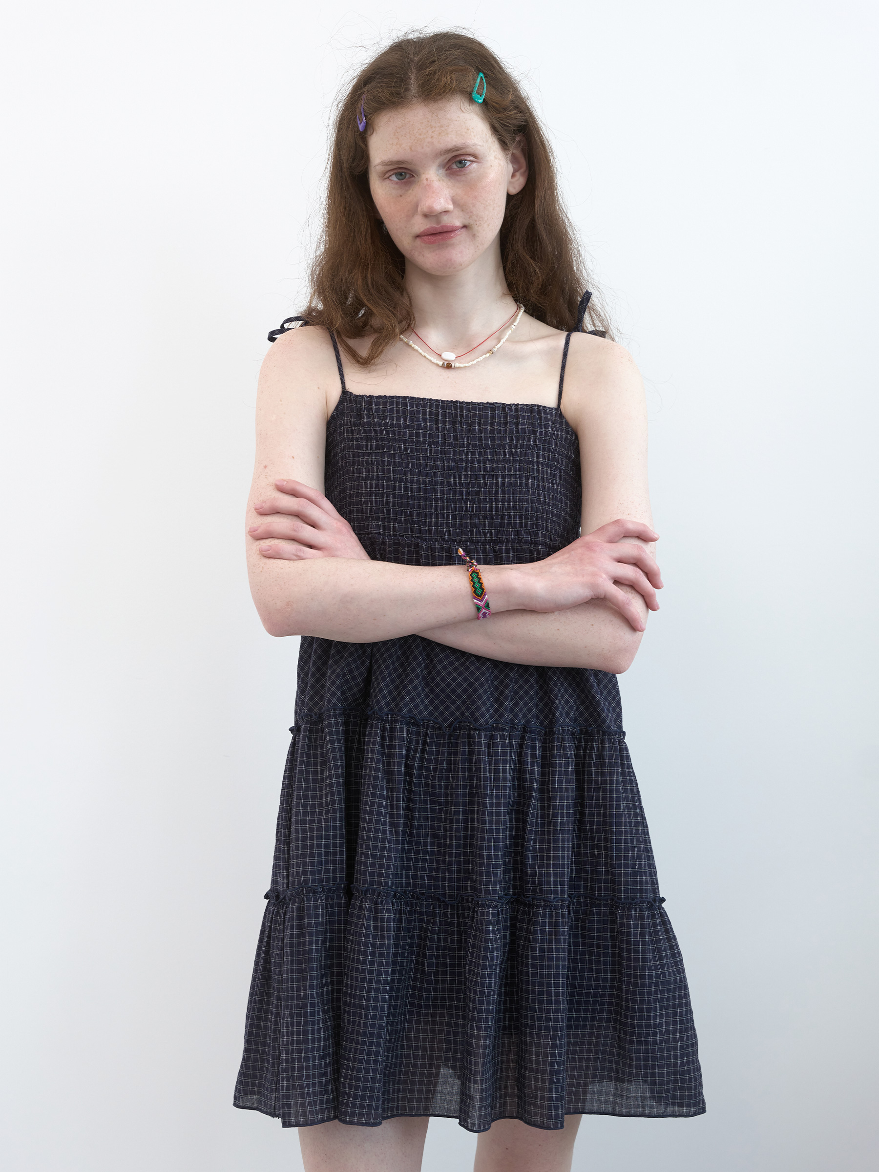 Checked Frill Two-way Dress (Navy Check)