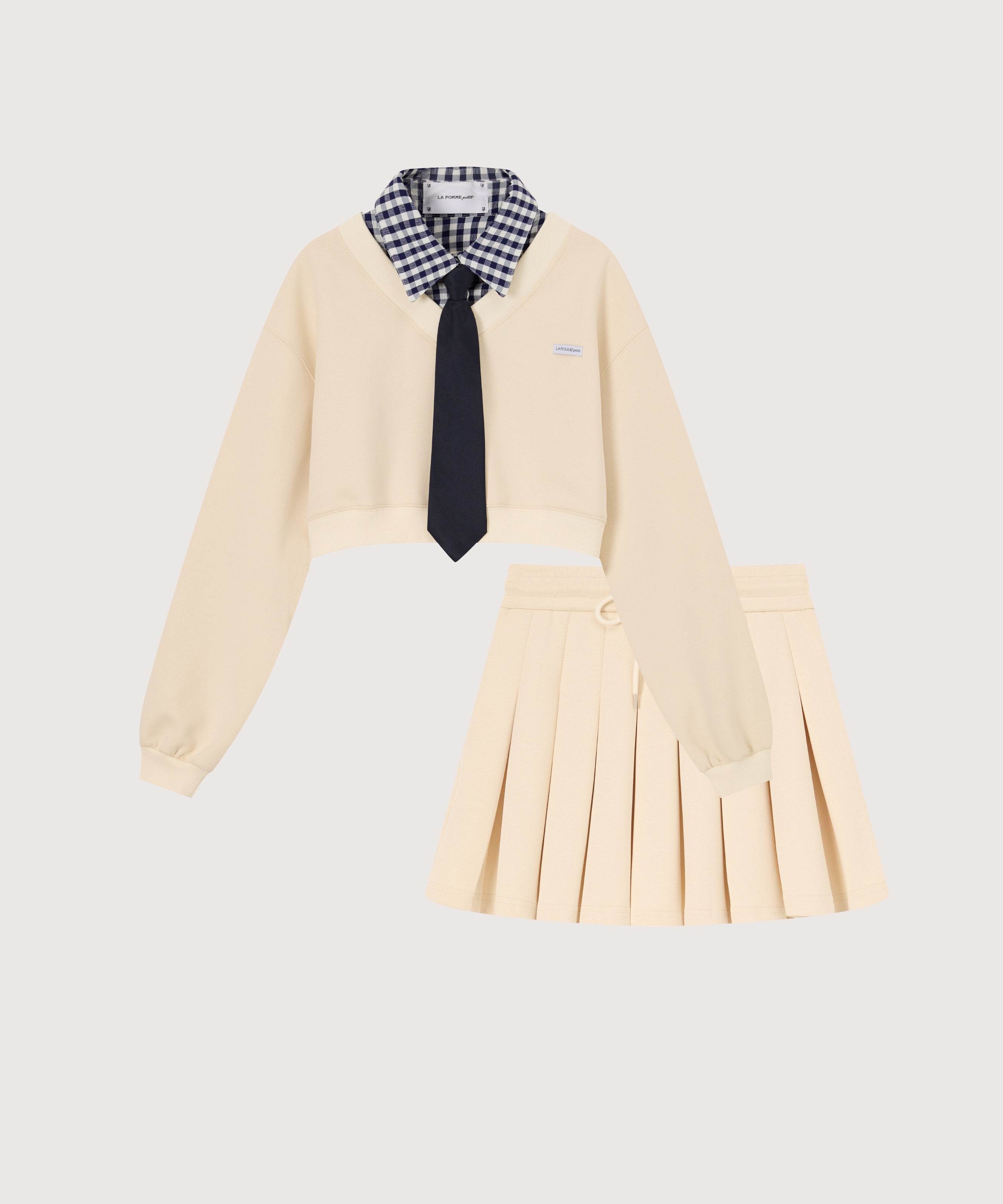 プレッピーマカロン風スウェットプリーツスカートセットアップ