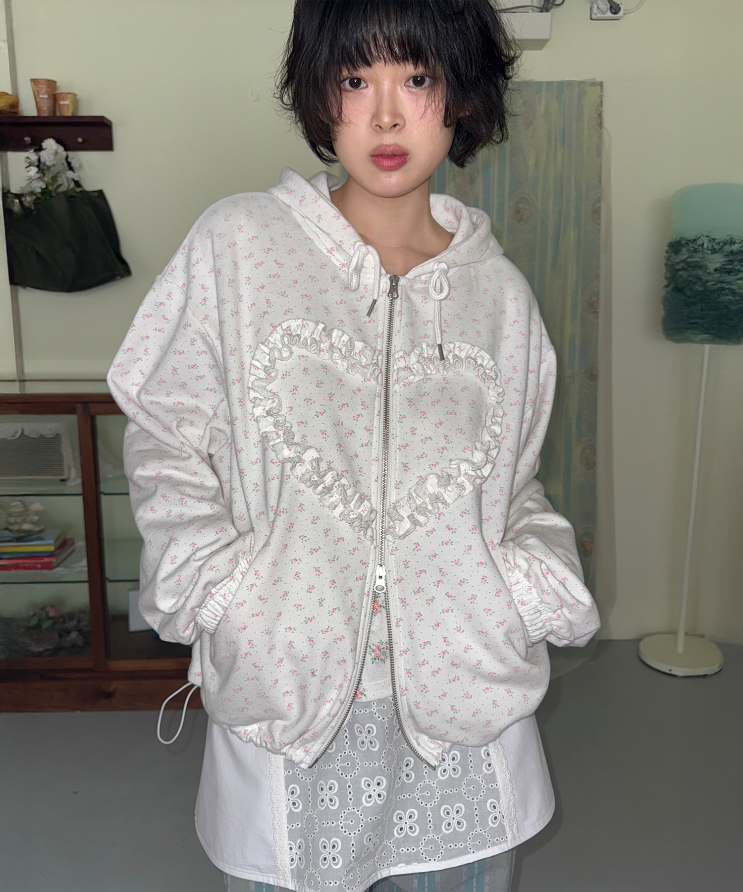 FRILL HEART HOODIE, FLORAL