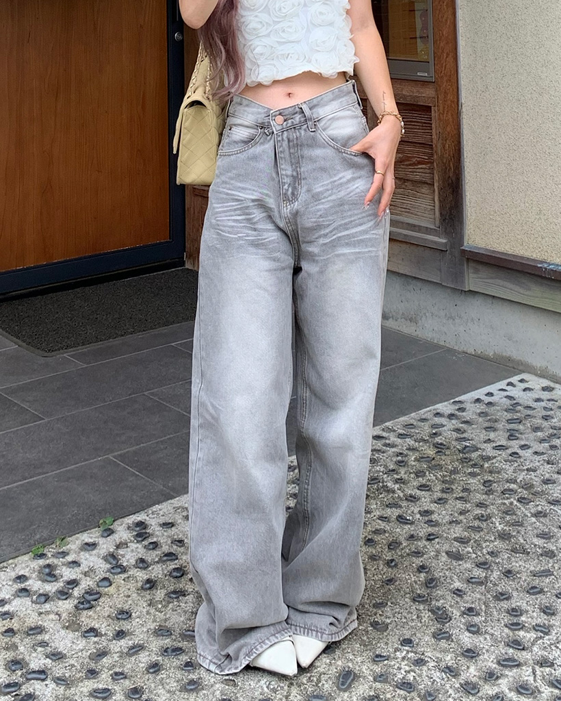 グレーウォッシュワイドデニム | ファッション通販サイト NUGU