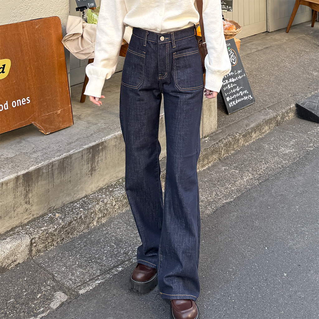 [秋再入荷]ポケットステッチブーツカットローデニム