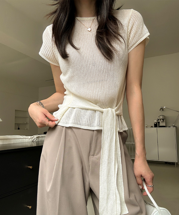 新品タグ付き　かぐれ　リネンフレンチスリーブニット　NATURAL ストラップリネンフレンチスリーブニット | ファッション通販