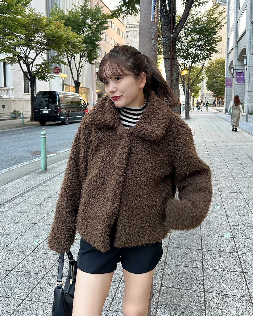goa ブラウンファー付きショートジャケット ショートファージャケット | ファッション通販サイト NUGU