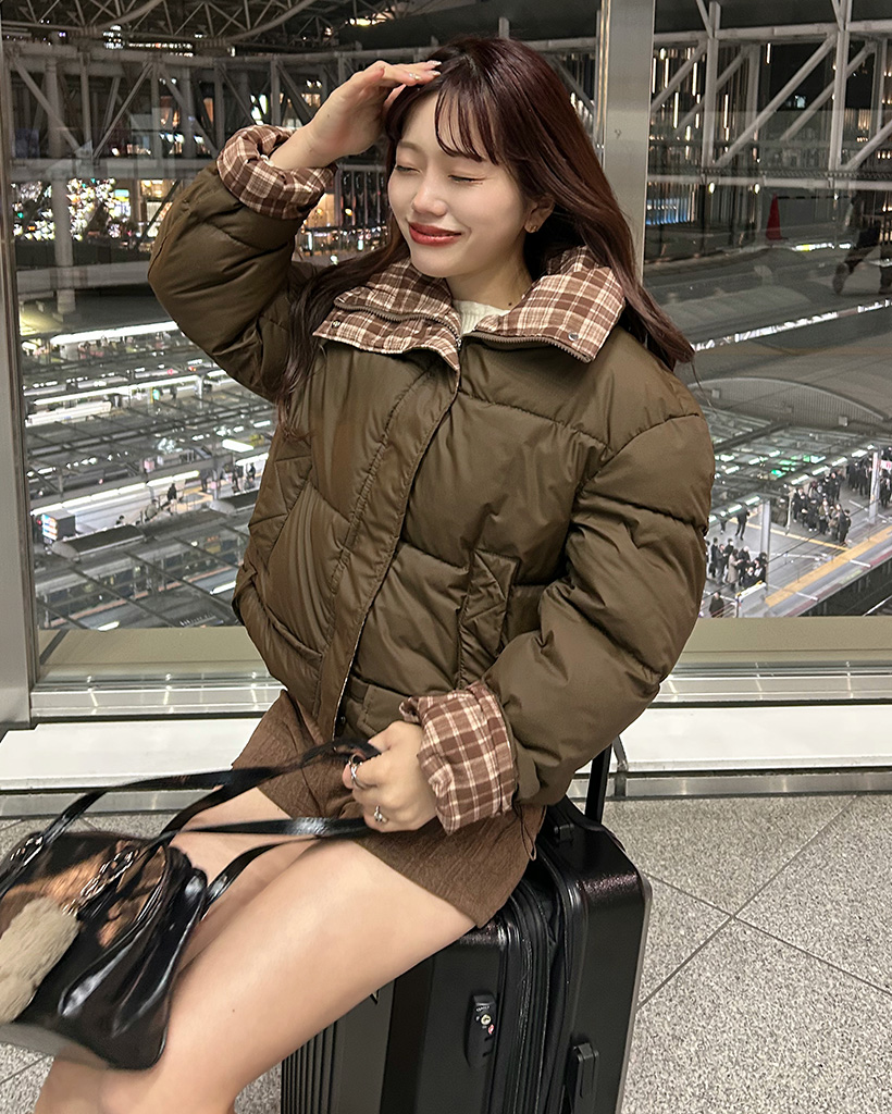 バイカラーチェックポイントダウンジャケット