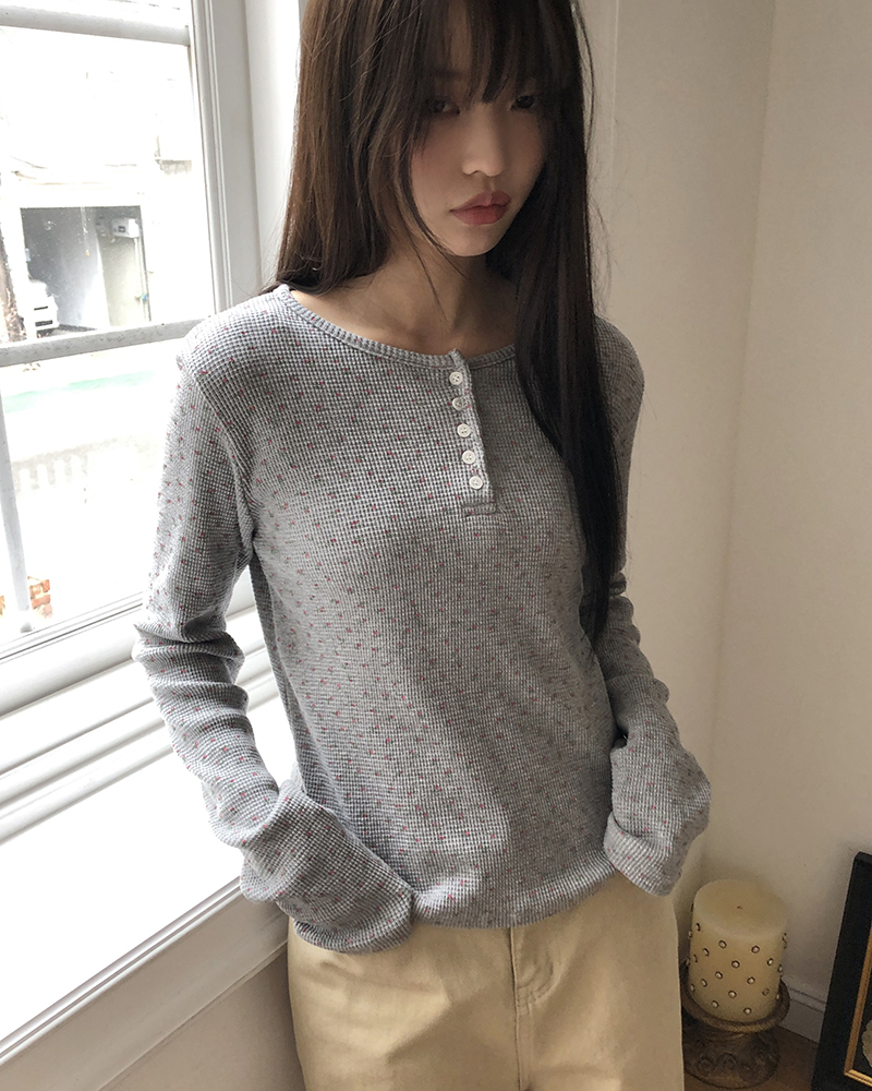 フラワーワッフルヘンリーネックロンT | ファッション通販サイト NUGU