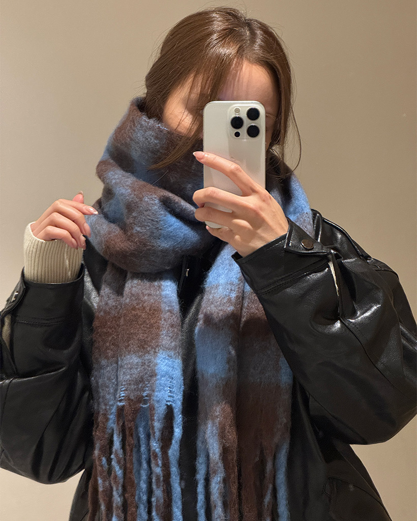 チェックニットマフラー