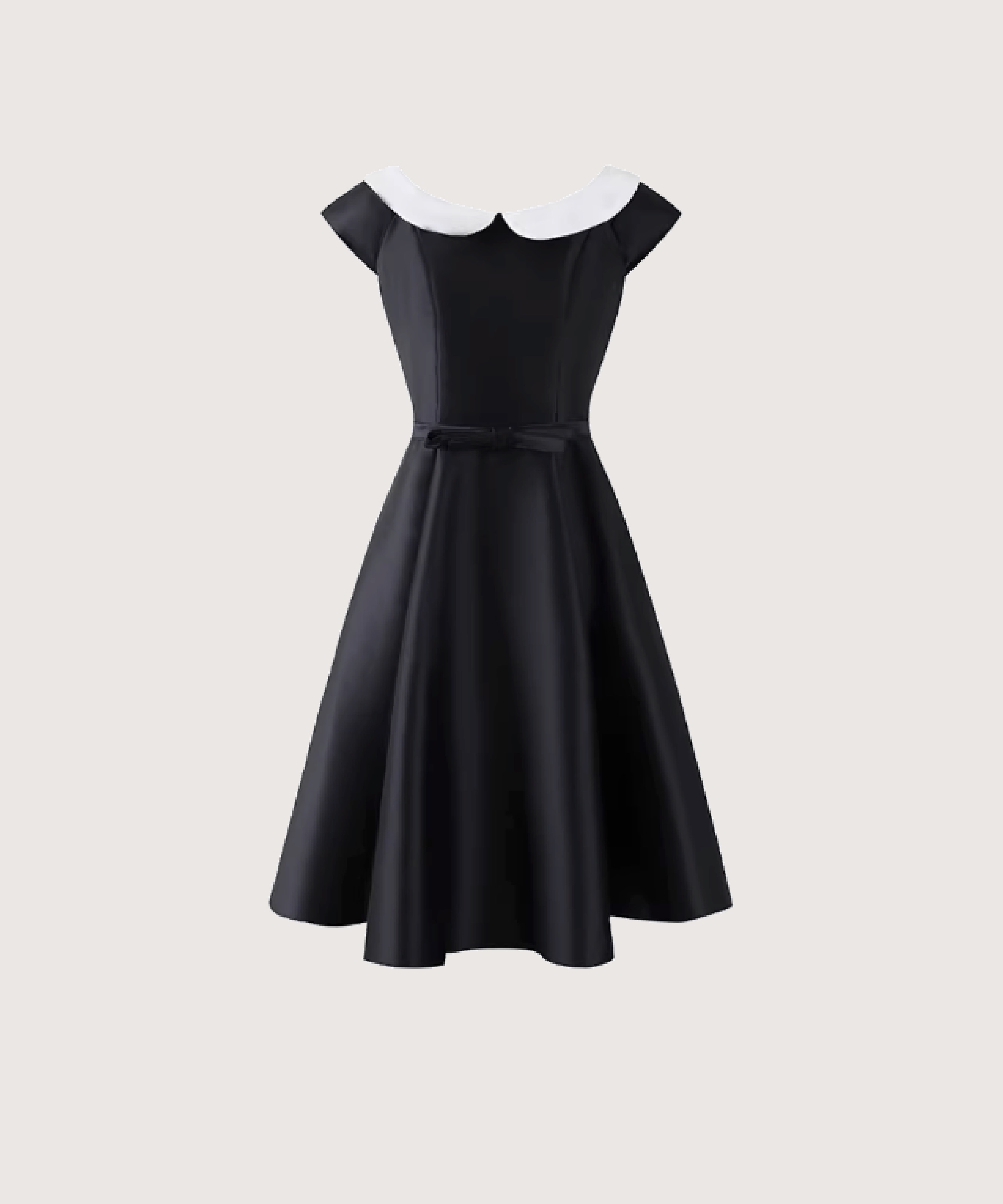 エレガント襟ウエストサテンドレス