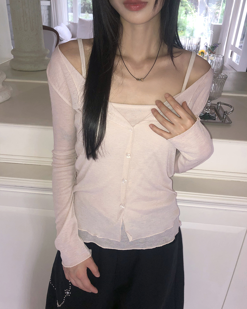 未使用級♡セオリーリュクス 薄手カーディガン ノースリーブ アンサンブルセット セオリーリュクスTheory luxe リブ切替ボタンレスカーディガン