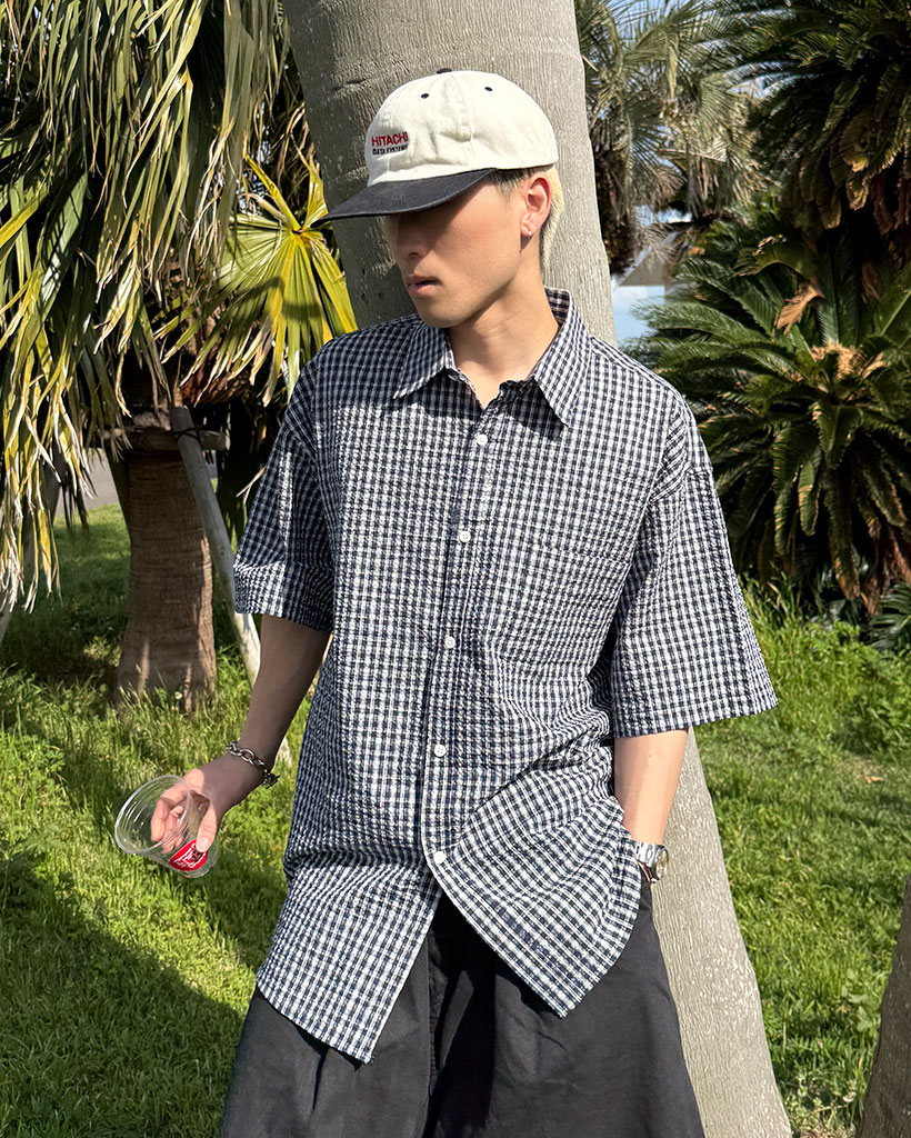 シアサッカーチェック半袖シャツ