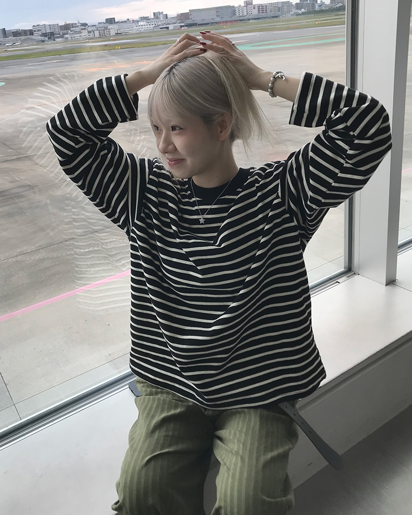 ラウンドネックボーダーロングスリーブTシャツ