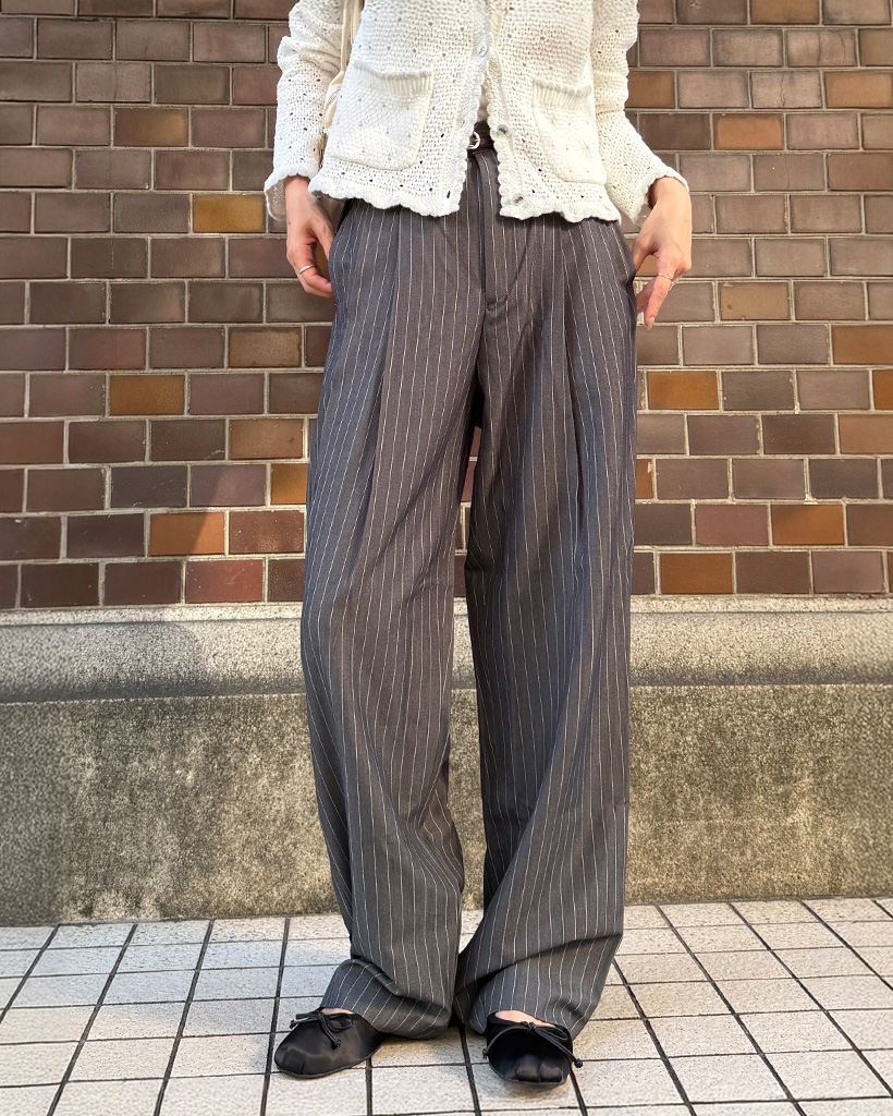 ユニセックスダブルピンタックストライプパンツ | ファッション