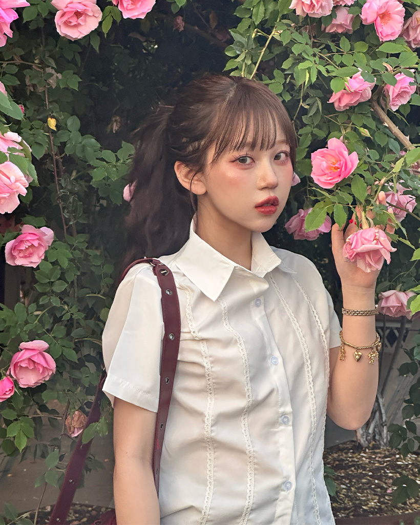 レースピンタック半袖ブラウス