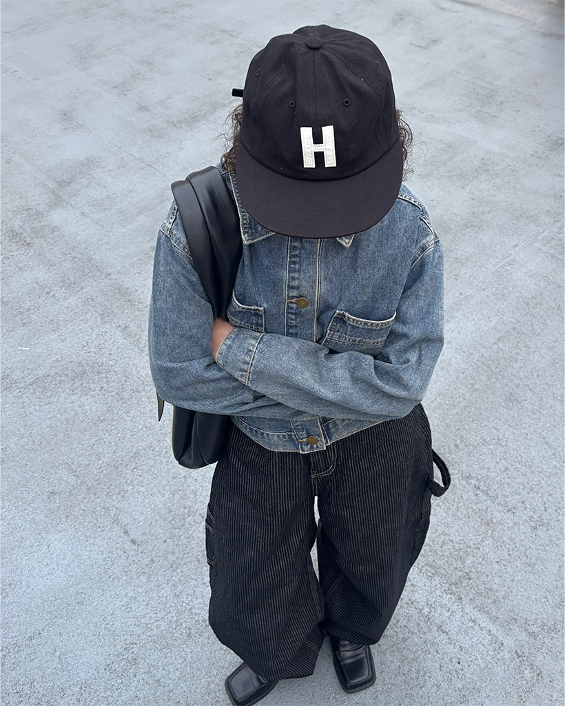 チェックバイカラーデニムジャケット