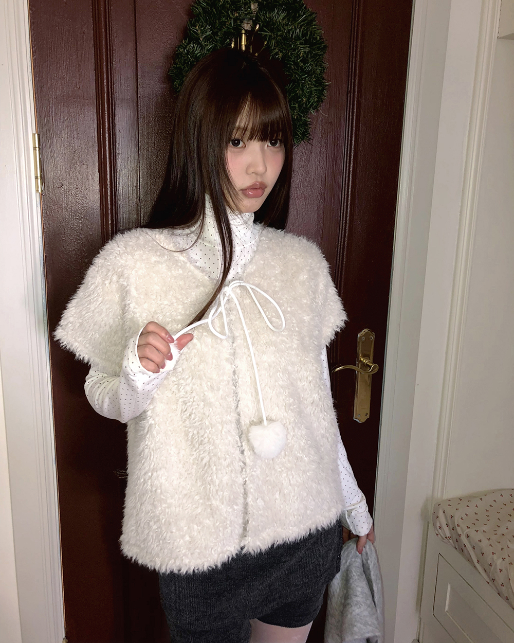 レイヤードファー裏起毛ベスト